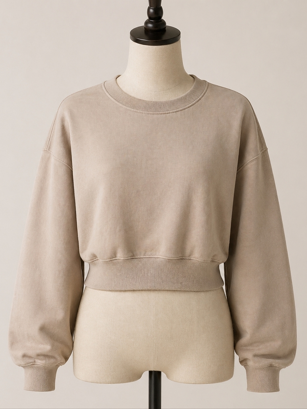 Cropped Crewneck Sweatshirt in Taupe